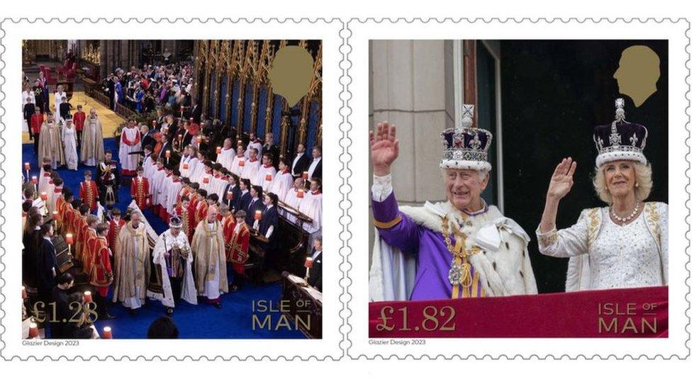 Two stamps from the new IOMPO stamp collection featuring the King