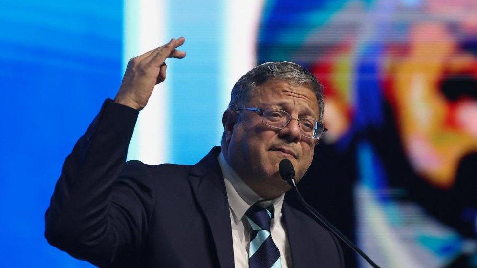 Israel's National Security Minister Itamar Ben-Gvir speaks as he attends a convention calling for Israel to rebuild settlements in the Gaza Strip and the northern part of the Israeli-occupied West Bank, in Jerusalem, January 28, 2024.