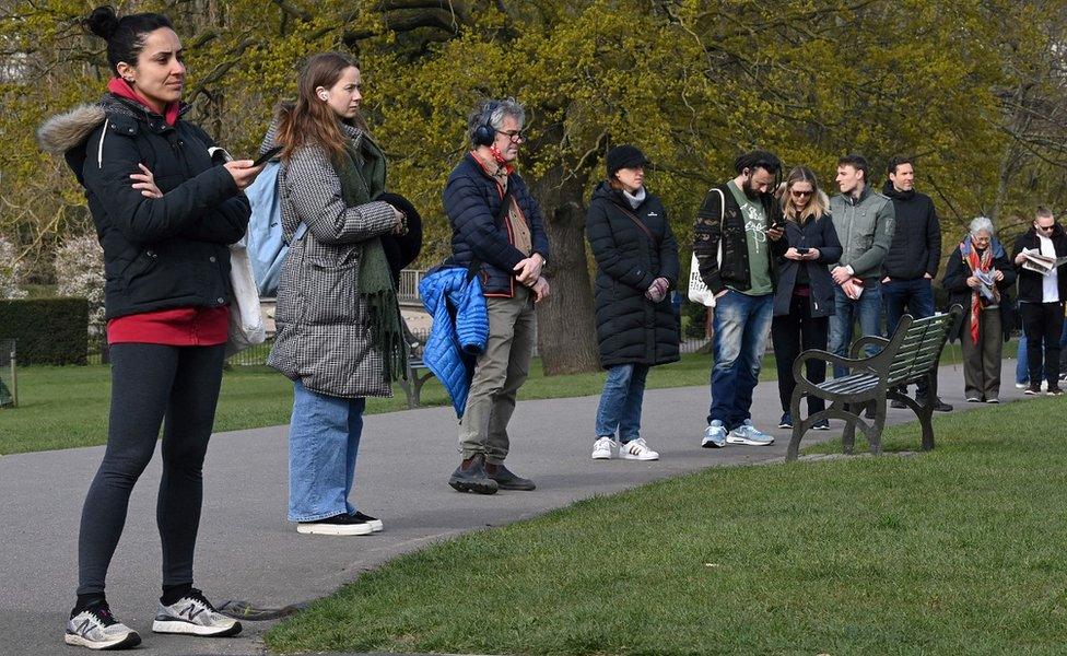 People queuing for tests in Brockwell Park