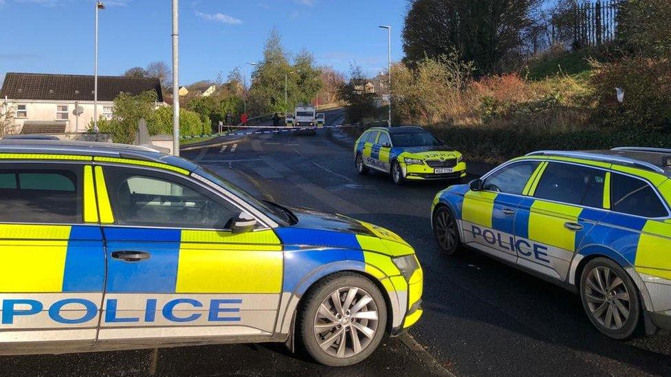 Police cars at the scene on Friday morning