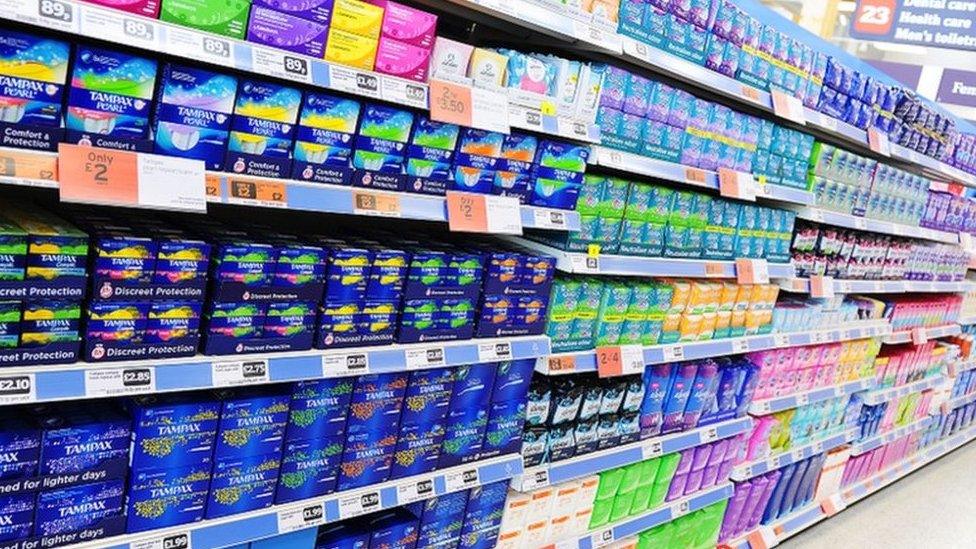 Sanitary products in supermarket