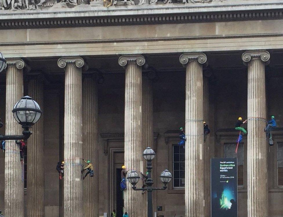 Greenpeace activists scale the British Museum