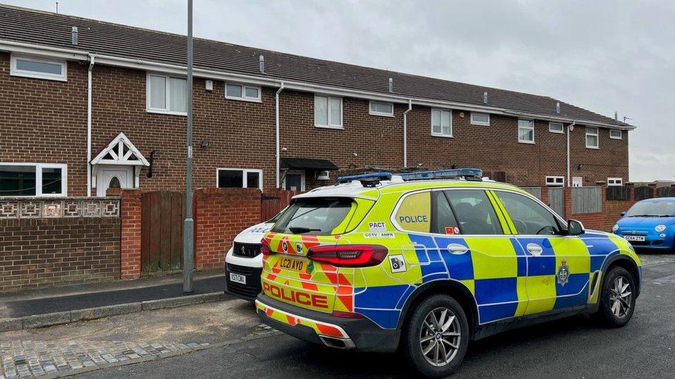 Police car outside row of houses in Shotton Colliery