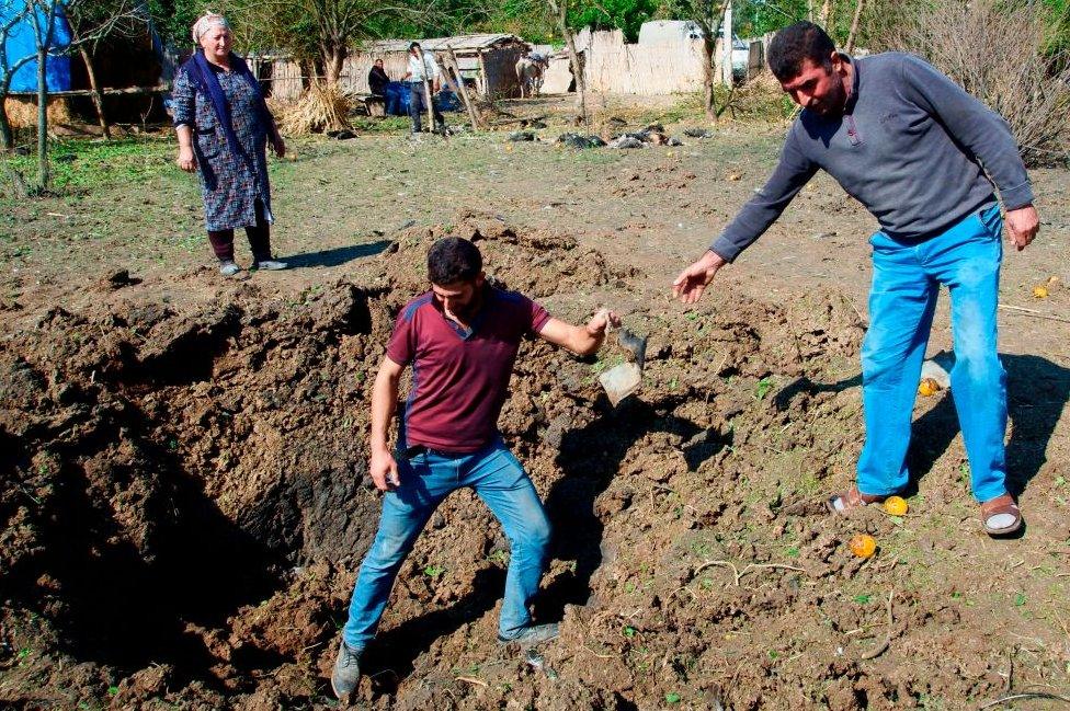 A shell hole near the town of Qarabag