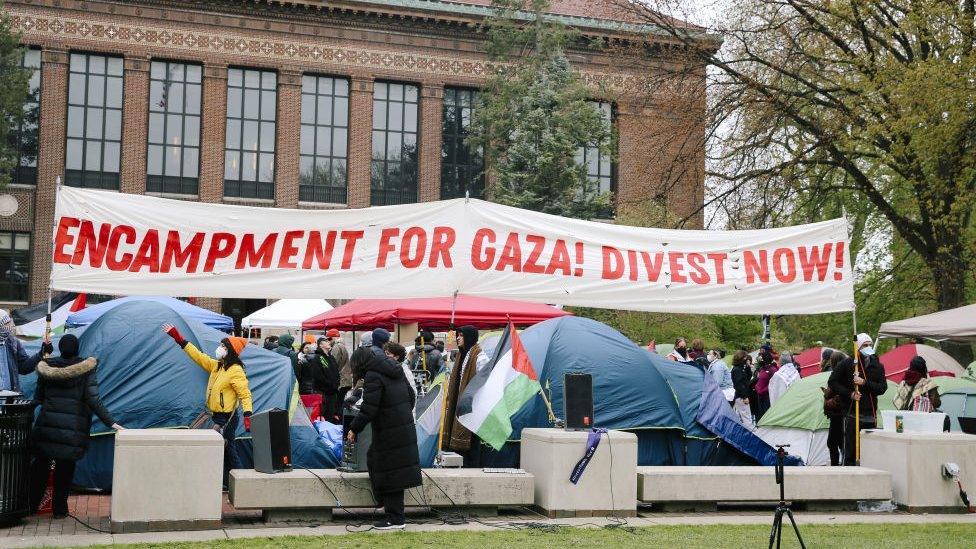 The protests have spread across the country - this encampment was set up at the University of Michigan