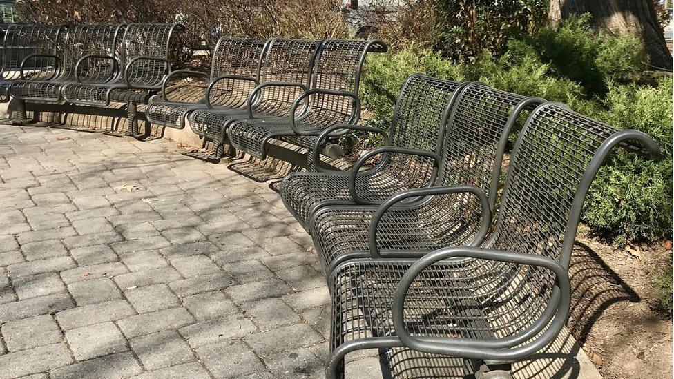 Benches at a small park in Washington DC