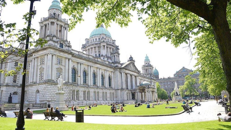 A sunny scene at Belfast City Hall on Sunday