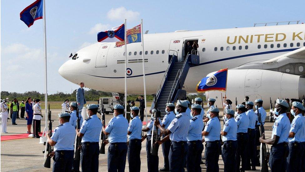 The royal couple received an official welcome on the first day of their tour of the Caribbean