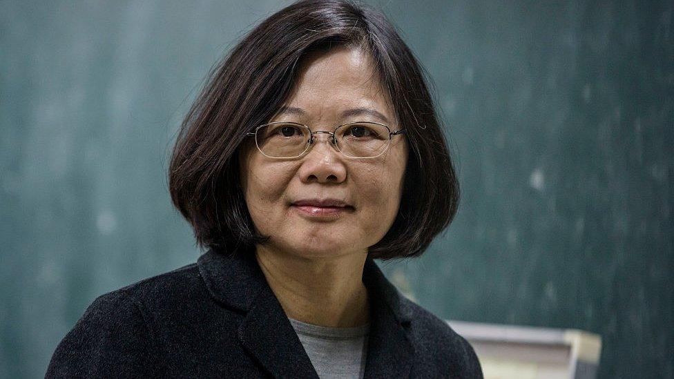 Democratic Progressive Party (DPP) presidential candidate Tsai Ing-wen, poses to journalist after casting her ballot at a polling station on January 16, 2016 in Taipei, Taiwan.