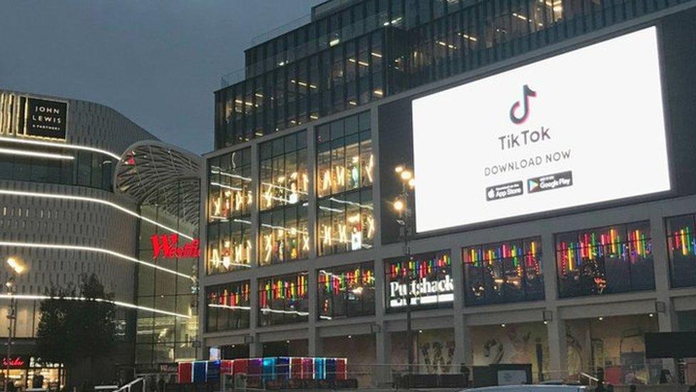 TikTok advert on Westfield shopping mall in west London