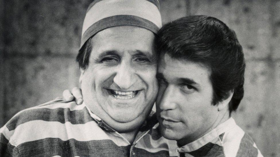 Al Molinaro, left, and Henry Winkler, right, in an episode of Happy Days