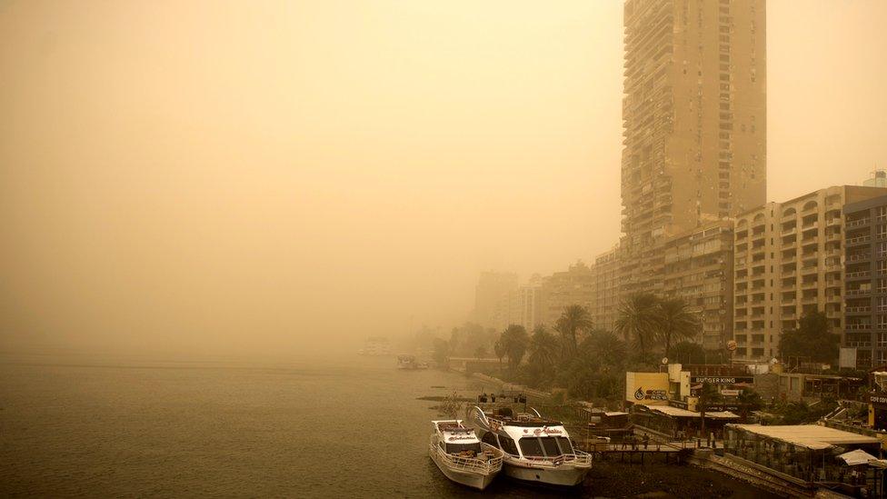 A view of the sandstorm by the River Nile in Cairo, Egypt, 16 January 2019