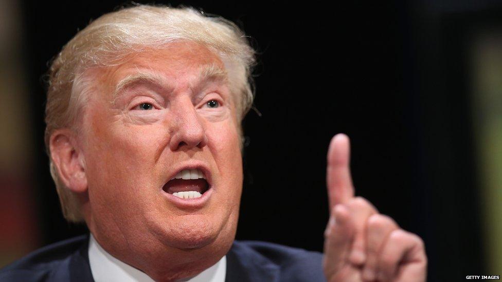 Republican presidential hopeful businessman Donald Trump fields questions at The Family Leadership Summit at Stephens Auditorium on July 18, 2015 in Ames, Iowa.