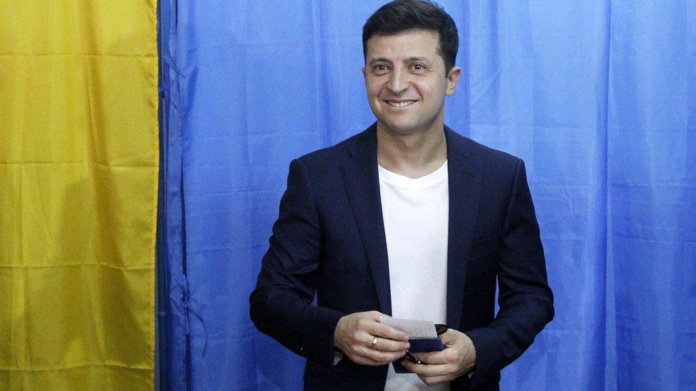 Volodymyr Zelensky after voting in Kiev