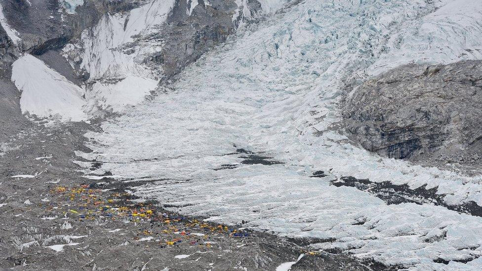 Everest Base Camp at the base of the Khumbu glacier