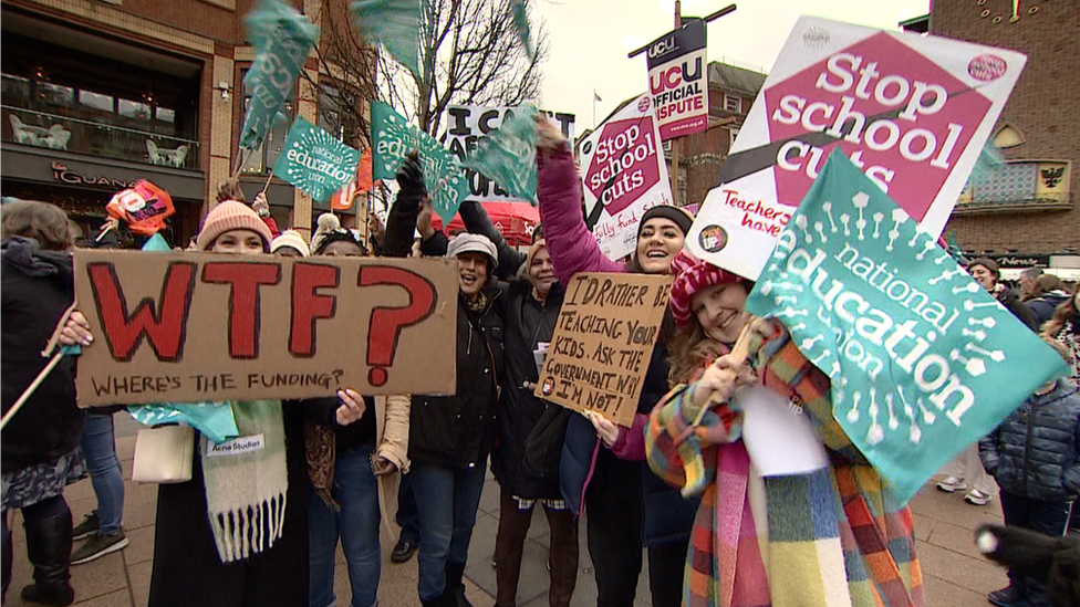 Teachers at a rally