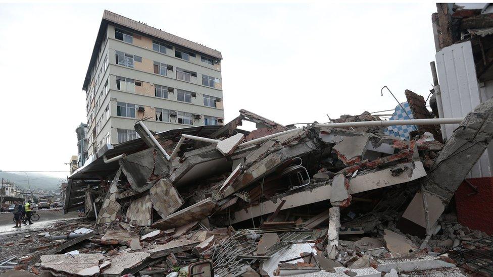 Piles of rubble after Ecuador's earthquake