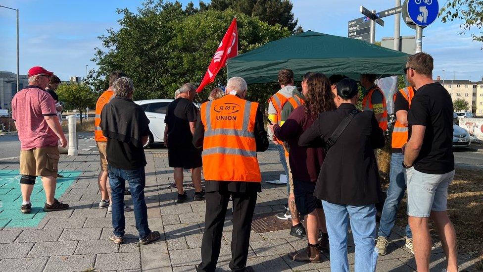 Pickets at Plymouth railway station