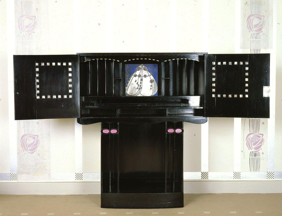 A bureau at Hill House, designed by Charles Rennie Mackintosh