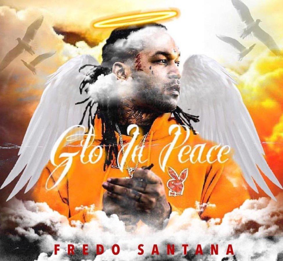 Chief Keef posted on his Facebook page showing Fredo Santana with angel wings - the caption reads: Glo in Peace