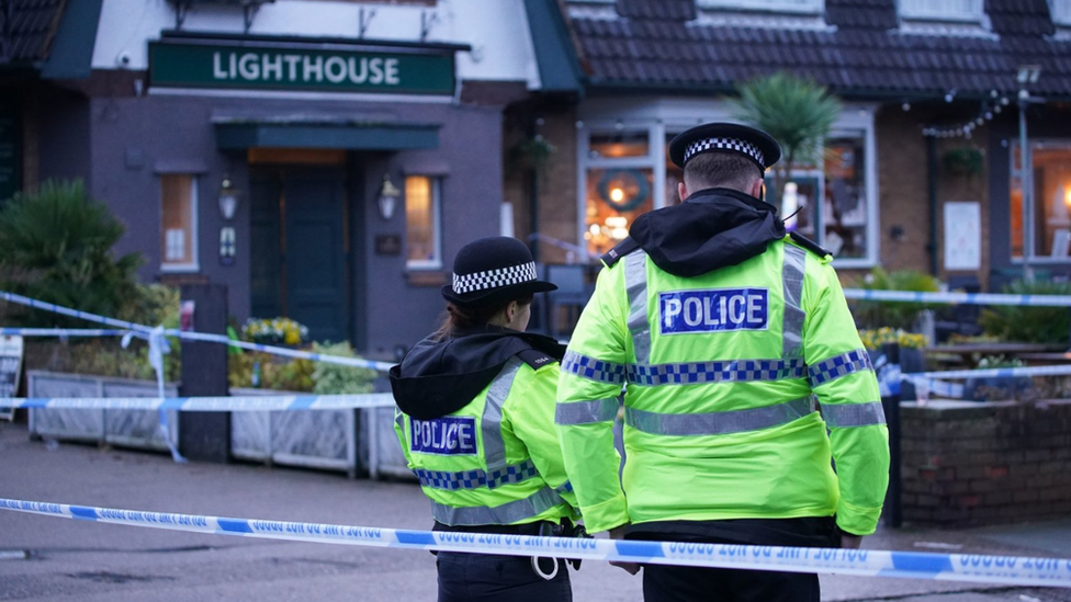 Police officers on duty at the Lighthouse in Wallasey