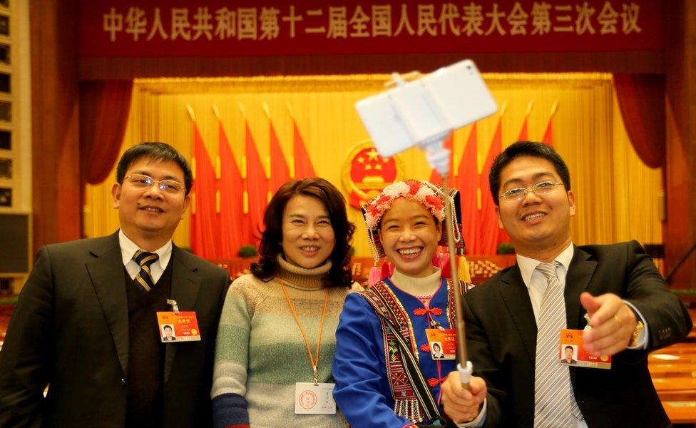 Delegates at the 2015 National People's Congress take a selfie