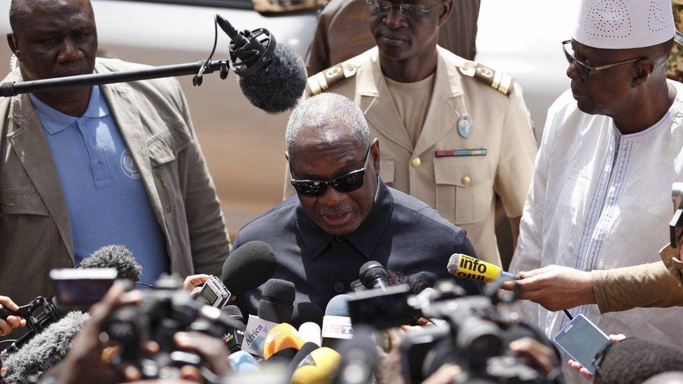 Mali's President Ibrahim Boubacar Keita speaks to journalists at the Radisson hotel in Bamako, Mali, on 21 November