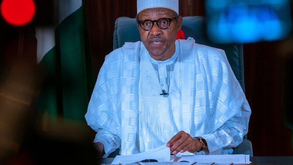 Nigerian President Muhammadu Buhari addresses the nation on 27 April 2020