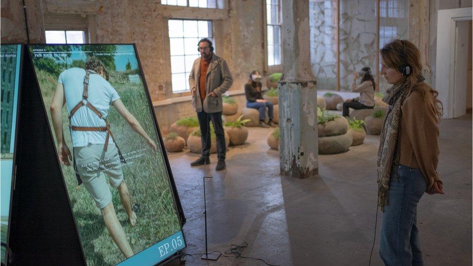 Visitors listen to audio tracks set to videos