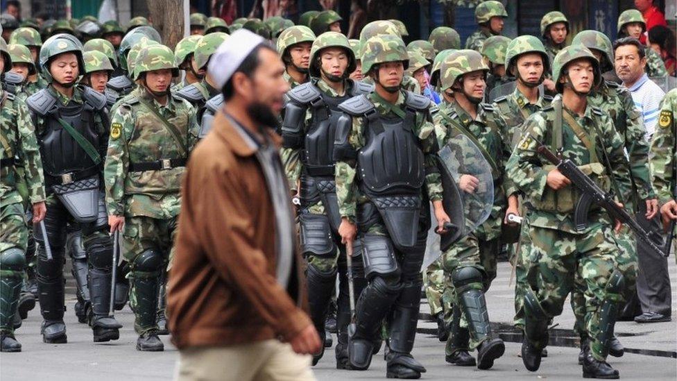 Chinese soldiers in Xinjiang province