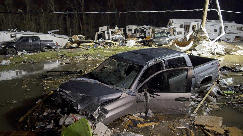 Destroyed trailer and car in Louisiana