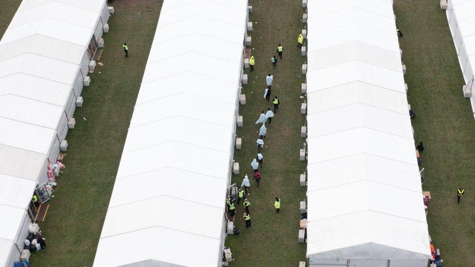 Migrant centre, white tents in kent