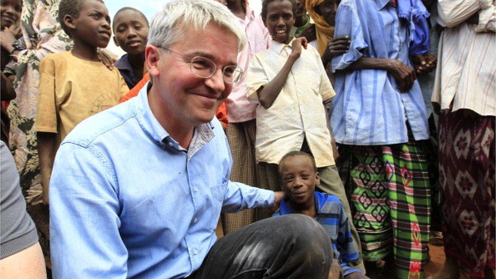 Former International Development Secretary, Andrew Mitchell at refugee camp in Somalia