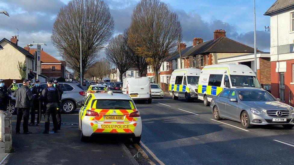 Police at the stabbing incident