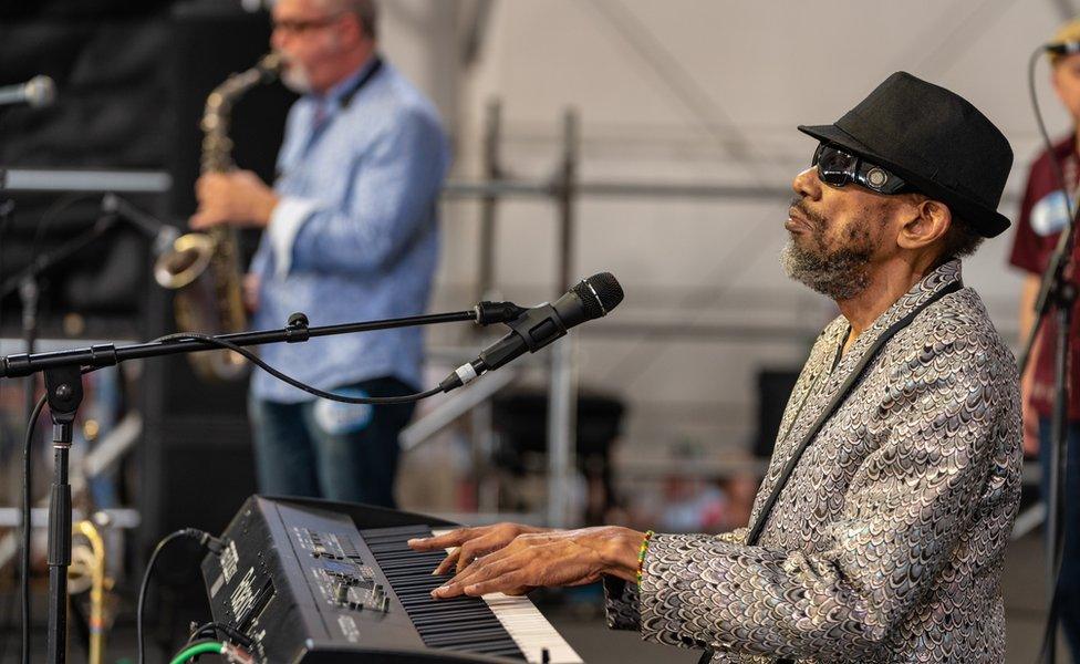 Henry Butler and The Jambalaya Band performs during the New Orleans Jazz & Heritage Festival 2018