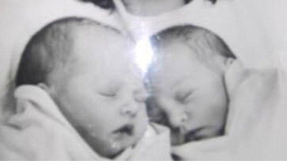 Heidi Gannon and Jo Baines as new born babies in 1976.