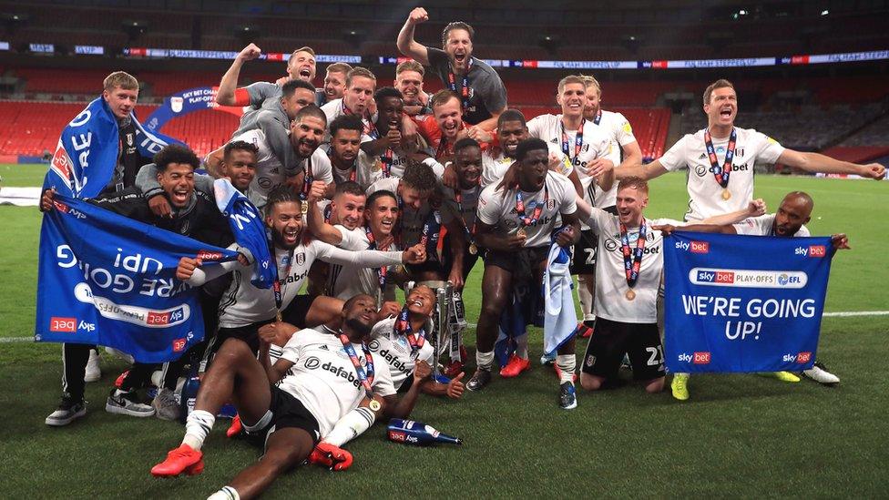 Fullham celebrate play-off win over Brentford at Wembley Stadium