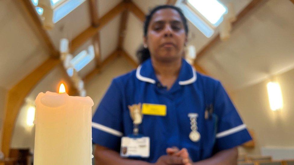 Tincy Jose in chapel at Queen Elizabeth Hospital