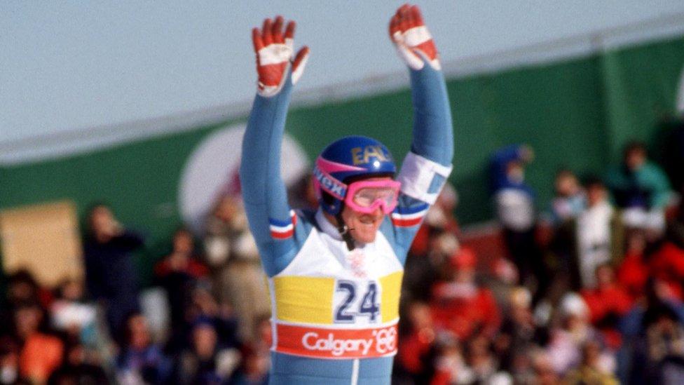 Eddie 'The Eagle' Edwards on a ski slope