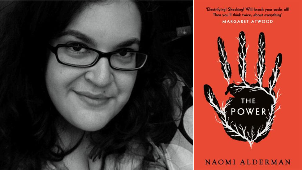 Naomi Alderman with book cover for The Power