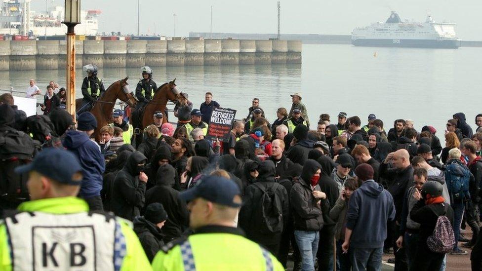 Protesters in Dover against anti-immigrant far-right group