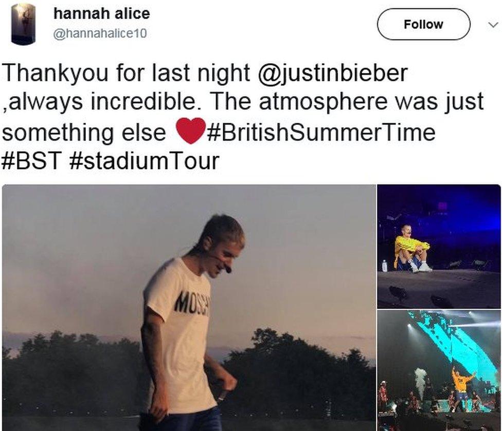 Hannah Alice's tweet with Justin Bieber pictures