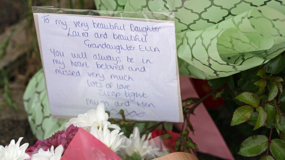 Floral tributes to Laura Mortimer