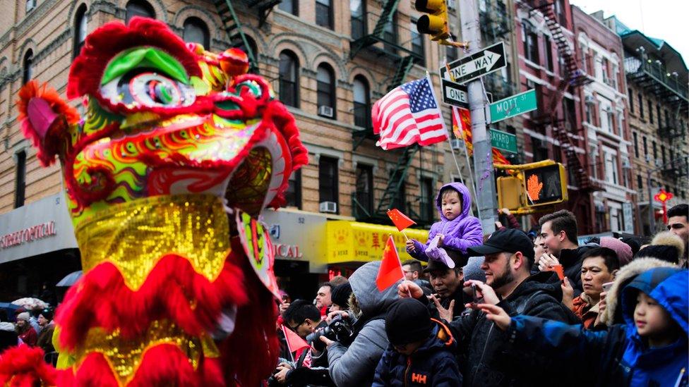 A dragon performs at Chinese Lunar New Year in New York City