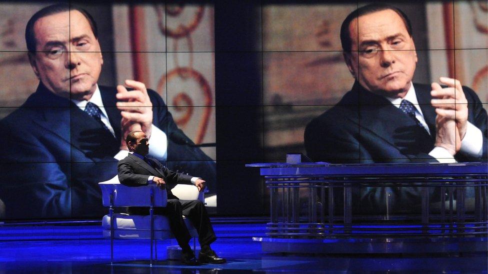 Former Italian Prime Minister Silvio Berlusconi appears on Italian TV in April 2014