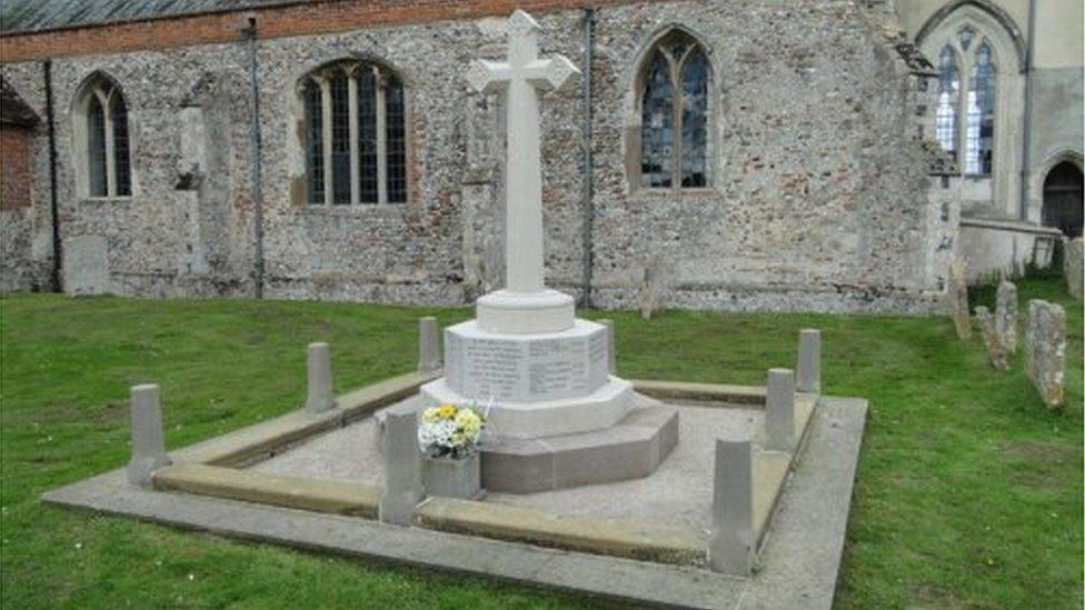 Kedington War Memorial in the Churchyard of St Peter and St Paul, Suffolk