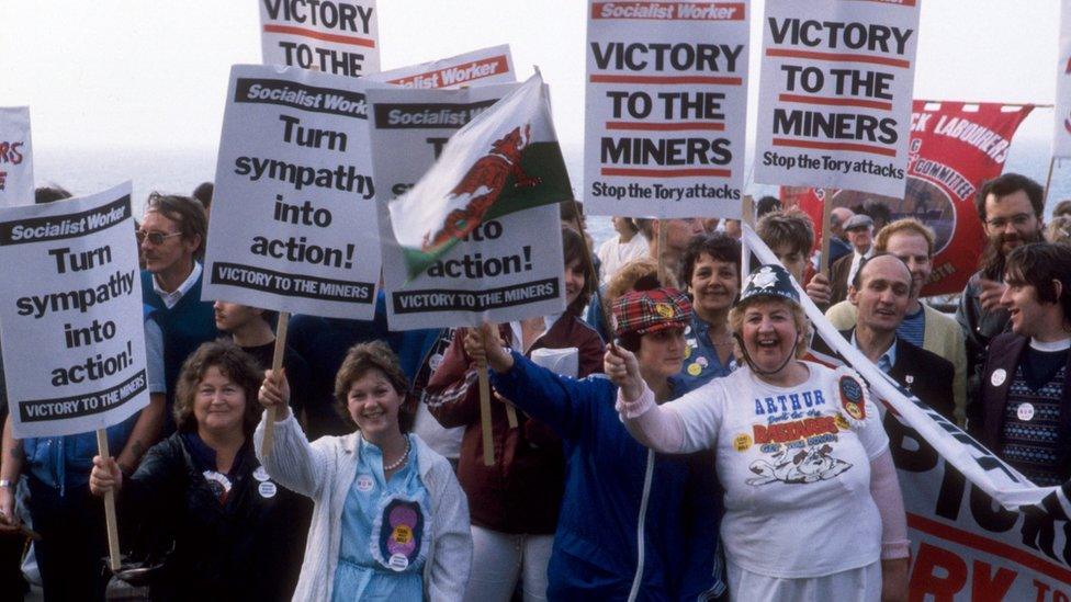 Miners and miners' wives demonstrate at the TUC Conference at Brighton in 1984