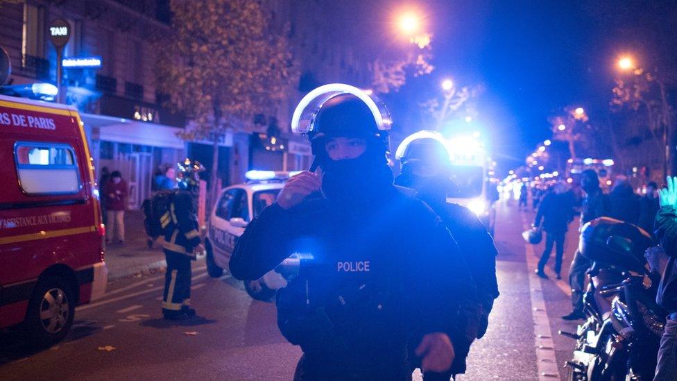 Elite police officers arrive outside the Bataclan