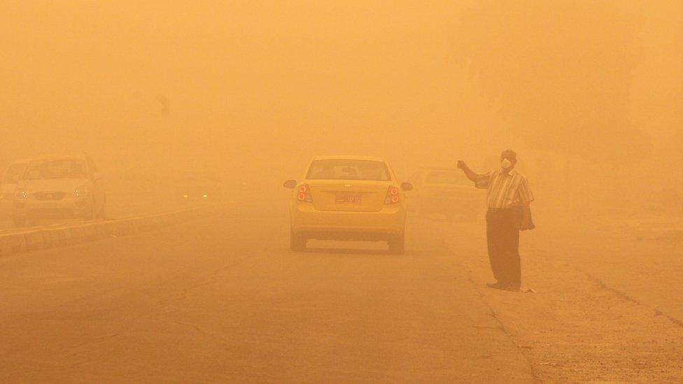 Yellow haze after dust storm in Iraq