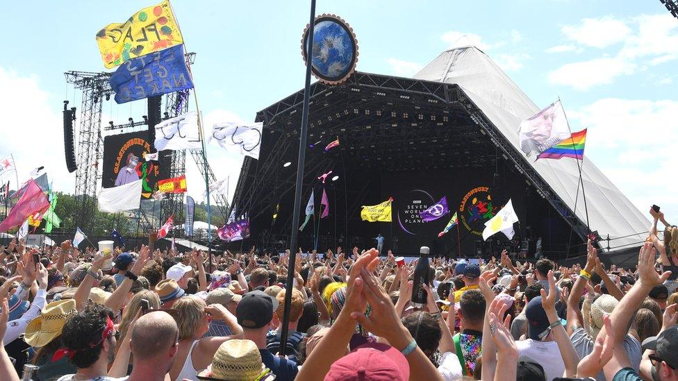 Sir David Attenborough on the Pyramid Stage at Glastonbury